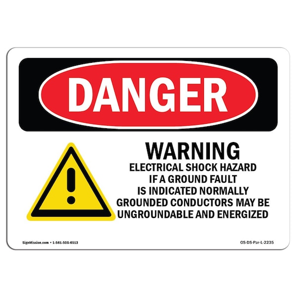Safety Sign, OSHA Danger, 18" Height, 24" Width, Warning Electrical Shock Hazard, Landscape